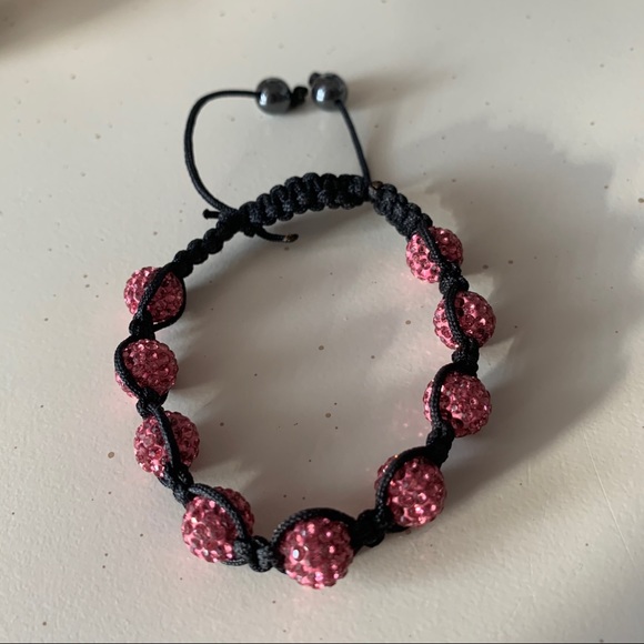 Pink crystal Sambala bracelet with black string - Picture 1 of 3